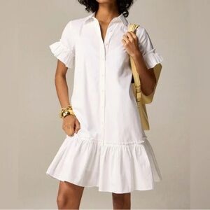 J. Crew Ruffle Hem Shirt Dress in Cotton Poplin